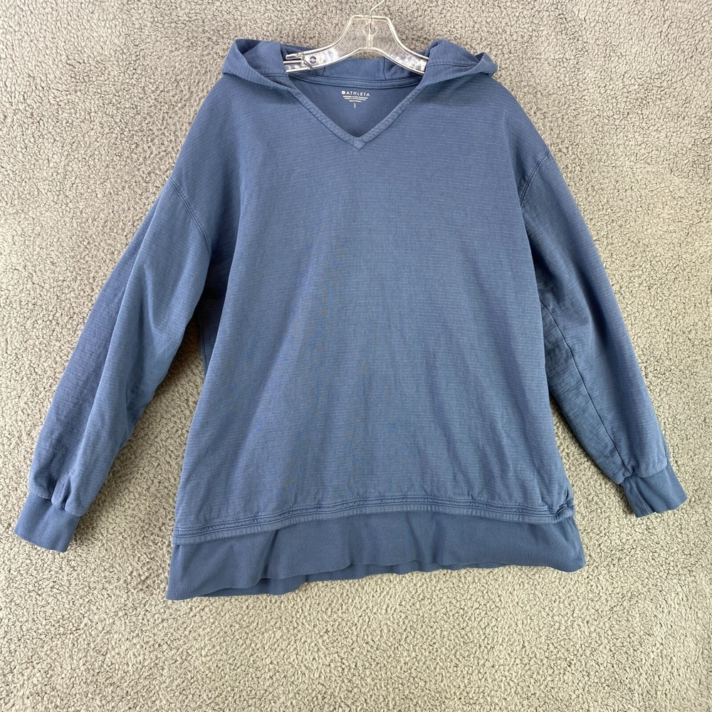 Athleta Hoodie Women Large Blue Cotton Blend Sweater Pullover Relaxed Oversized - Picture 1 of 8